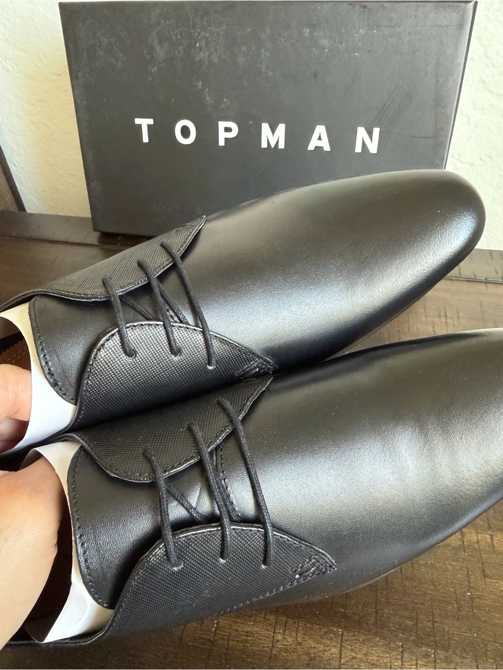 TOPMAN Black Leather Derby Shoes - Minimal Lace-Up Dress Oxfords